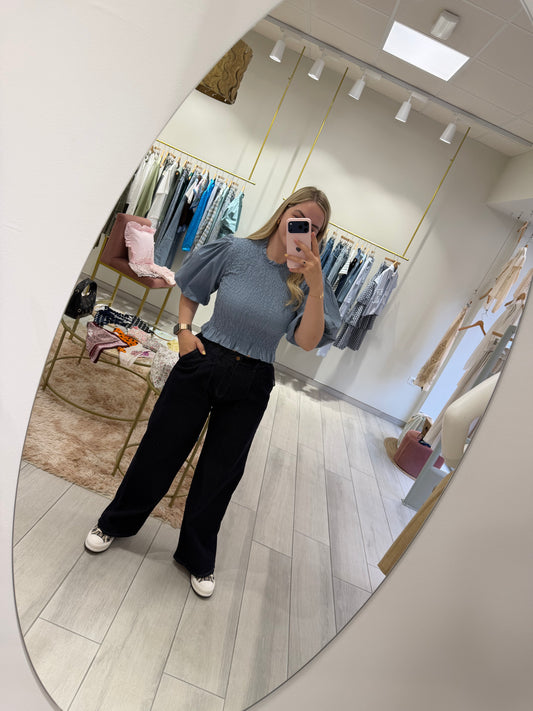 BLUSA MANGA ABULLONADA AZUL