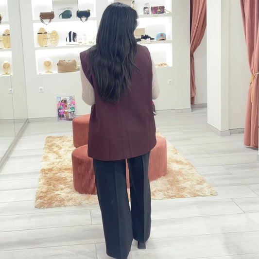 CHALECO BURDEOS BOTÓN FLOR