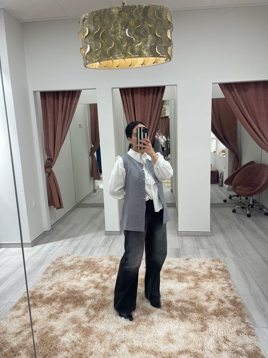 CHALECO PUNTO GRIS BOTONES DORADOS